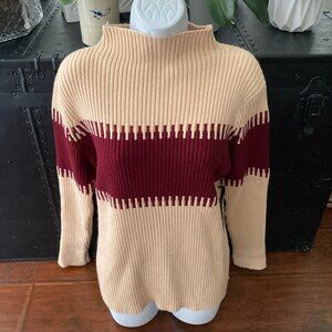 Cliche' Brand New Cream Burgundy Cable Knit Sweater Large NWT